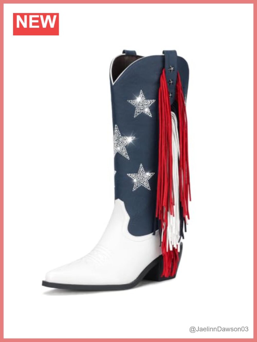 Fringe Cowboy Boots with Rhinestones Patriotic Western Chunky Heel